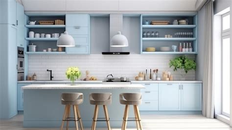 Premium AI Image | modern Kitchen interior design In pastel blue tones