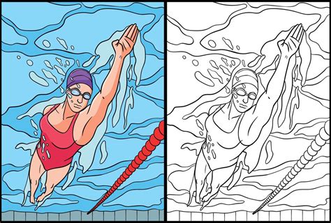 Swimming Coloring Page Colored Illustration 17022911 Vector Art at Vecteezy