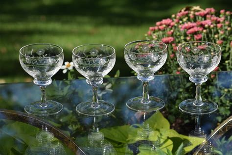 Vintage Floral Etched Wine Glasses, Set of 4, Antique Wine glasses ...