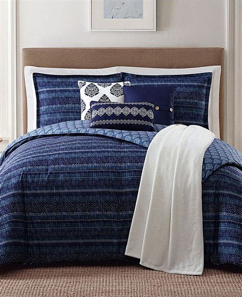 Jennifer Adams Home Penbrook Reversible 7-Pc. Printed King Comforter Set Bedding Blue Comforter ...