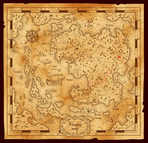 Old pirate treasure map, vector worn parchment 12851098 Vector Art at Vecteezy