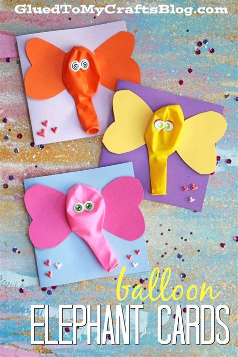 three different paper crafts with the words balloon elephant cards on ...