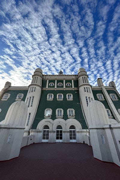 Exterior view of the upper part of Palacio Barolo with Italian colours ...