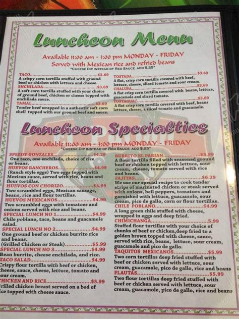 Menu at El Parian Mexican Restaurant, Arkadelphia