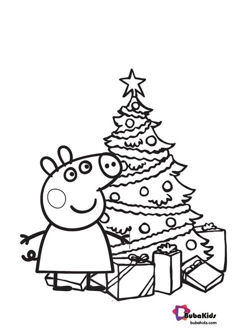 Peppa pig and christmas tree coloring page for kids Peppa Pig Coloring ...