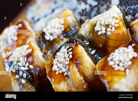 Roll made of Smoked eel Stock Photo - Alamy