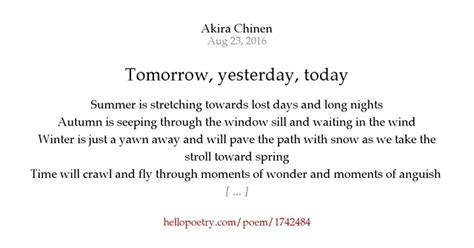 Tomorrow, yesterday, today by Akira Chinen - Hello Poetry