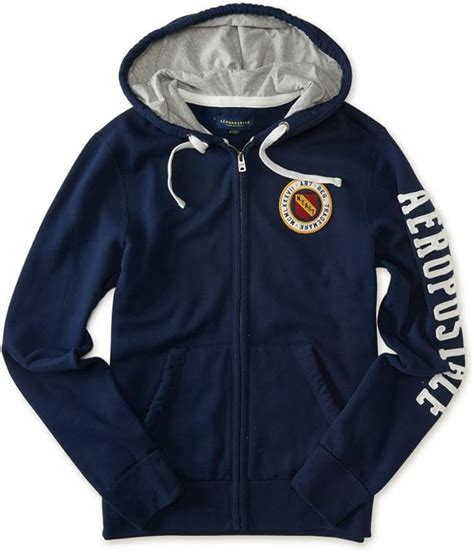 Aeropostale Mens Hoodie Full Zip Sleeve Logo Navy Medium at Amazon Men’s Clothing store