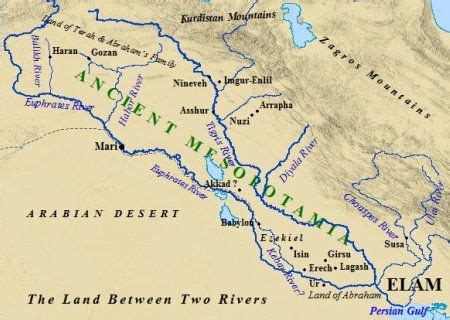 Map of Ancient Mesopotamia- "Reaching northwest along the twin rivers ...