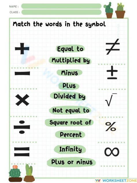 Math Symbols Worksheet