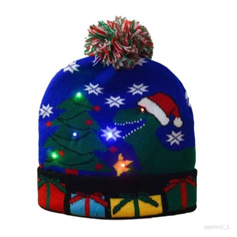 Bonnet de Noël LED Bonnet tricoté de Noël avec lumières Bonnet de Noël doux Bonnet de pull ...