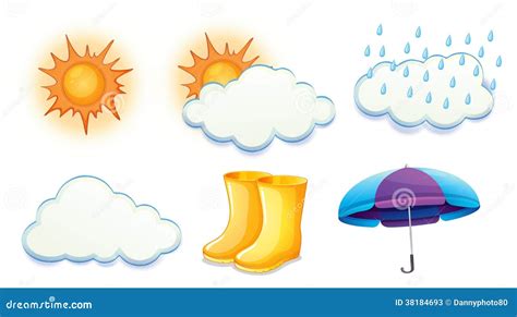 Sunny, Cloudy And Rainy Weathers Stock Photos - Image: 38184693