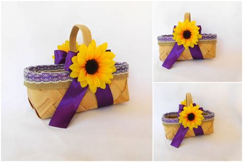 Rustic Basket, Burlap Flower Girl Basket, Sunflower Flower Girl Basket ...