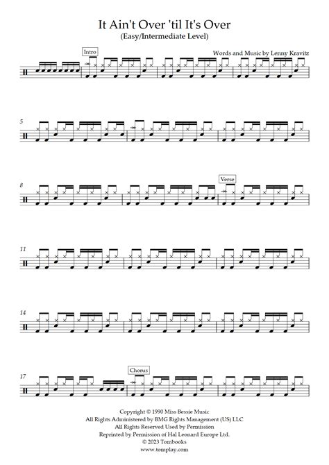 It Ain't Over 'til It's Over (Easy/Intermediate Level) (Lenny Kravitz) - Drums Sheet Music