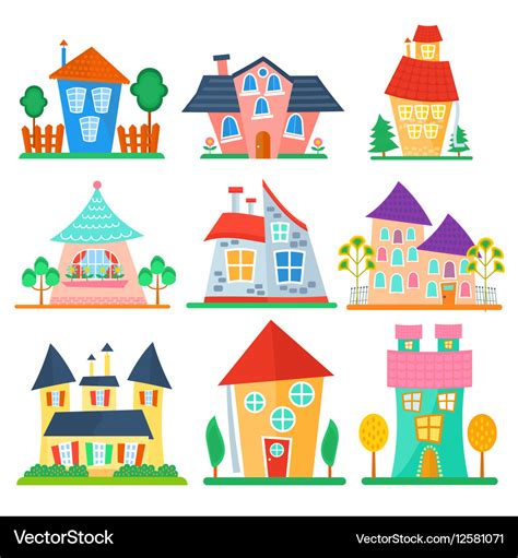 Cute cartoon houses collection funny colorful kid Vector Image