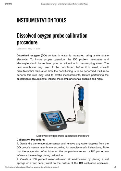 SOLUTION: Dissolved Oxygen Probe Calibration Procedure Study Notes ...