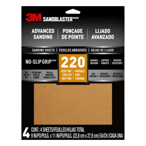 3M SandBlaster 220 Grit Abrasive Sanding Sheets - 4 Pack, 9 x 11 in - Kroger