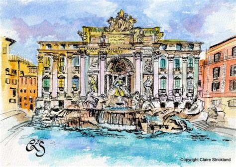 Fontana di Trevi, Rom, Italien. Giclée-Druck der Original-Aquarell und Feder-Zeichnung von ...