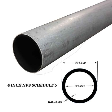 304 Stainless Steel Pipe, 4 inch NPS, 12 inches long, Schedule 5S, (4.5 OD x 4.33 ID), Seamless ...