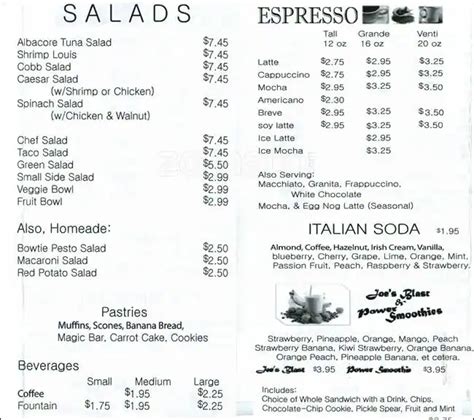 Menu at Joe's Deli restaurant, Federal Way, S 336th St