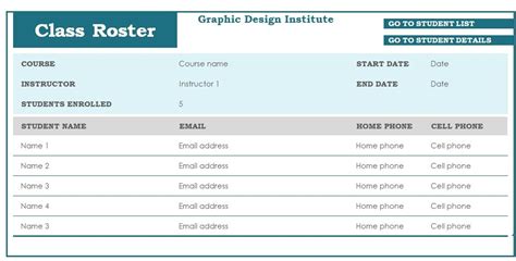 Class Roster Template In Excel (Download.xlsx)