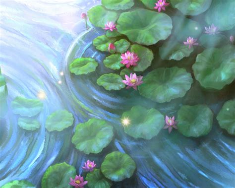 Anime Lotus Pond wallpaper free | Paintings | Pinterest | Lotus ...