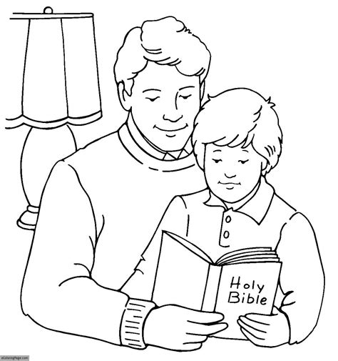 happy-fathers-day-father-and-son-reading-the-bible-coloring-page-for kids-printable | Bible ...