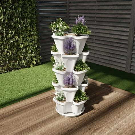 Pure Garden Stacking Planter Tower Five Tier Indoor/Outdoor Vertical ...