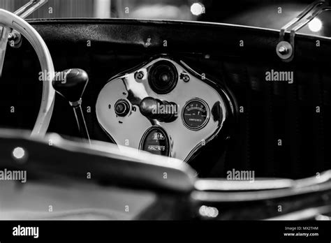 Monochrome picture featuring vintage car dashboard Stock Photo - Alamy