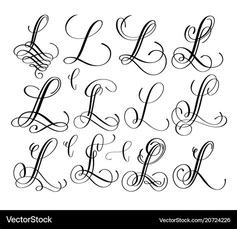 Calligraphy lettering script font l set hand Vector Image