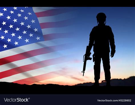 Silhouette of soldier with usa flag Royalty Free Vector