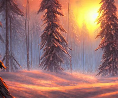 ArtStation - Winter Forest Sunrise (2) | Artworks