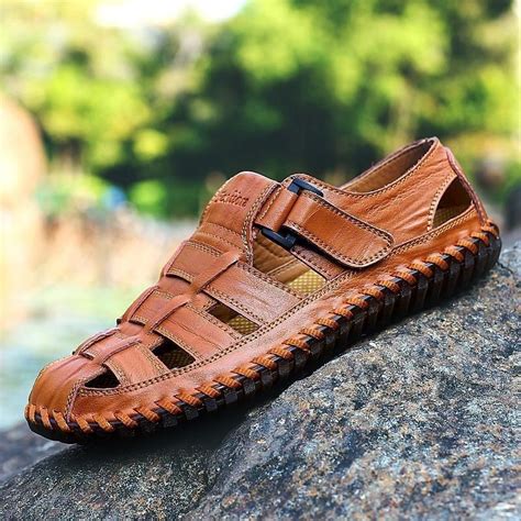 Men's Leather Sandals With Closed Toe Handmade Casual For Summer ...