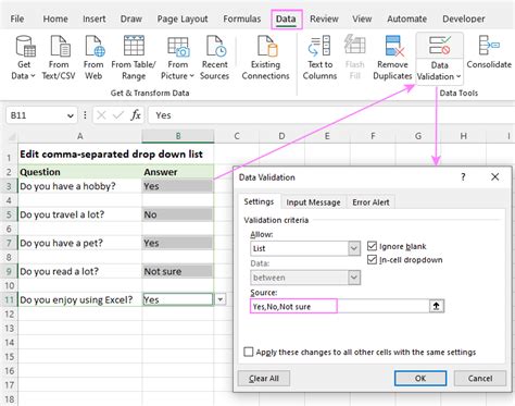 How to edit, copy and delete drop down list in Excel