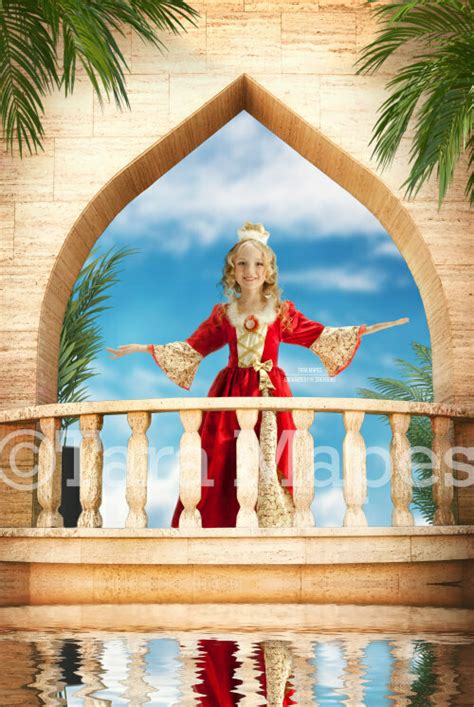 Balcony Castle with Palm Trees Layered PSD - Princess Balcony Sunset - Castle Balcony Tropical ...