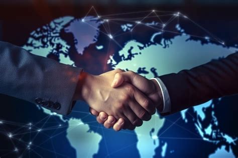 Premium AI Image | Image of two businessmen shaking hands over network background