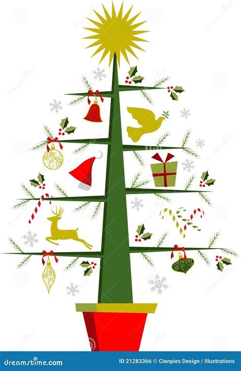 Christmas Tree with Symbols and Decorations Stock Vector - Illustration of blowing, background ...