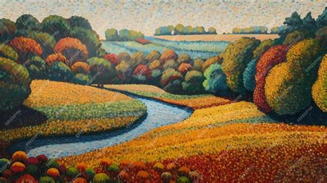 Premium Photo | A pointillism painting of a landscape digital art ...