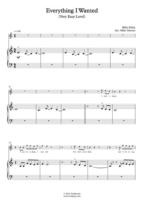 Everything I Wanted (Very Easy Level, Solo Piano) (Billie Eilish) - Piano Sheet Music