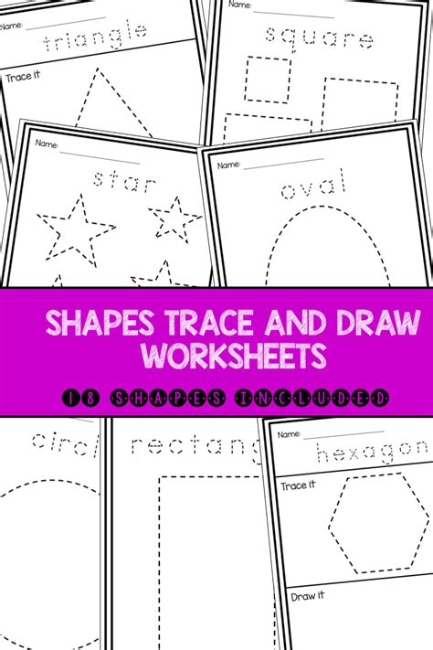 Trace and draw a variety of shapes with these worksheets. 18 shapes included, with a total of 54 ...