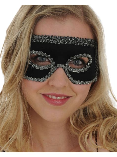 Black Mask Silver Trim Italian Eye Mask Mardi Gras Masquerade Halloween ...