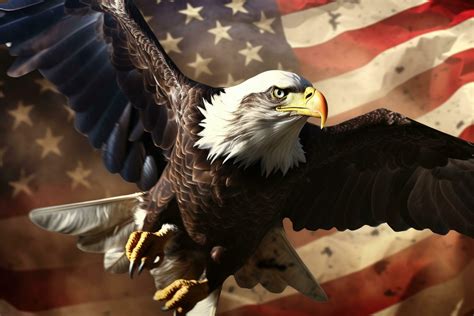 American eagle on the background of the American flag. 3d rendering ...