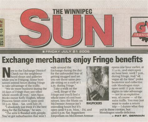 Aqua Books | Winnipeg Manitoba Canada | Winnipeg Free Press 11.16.05 | Used Bookstore