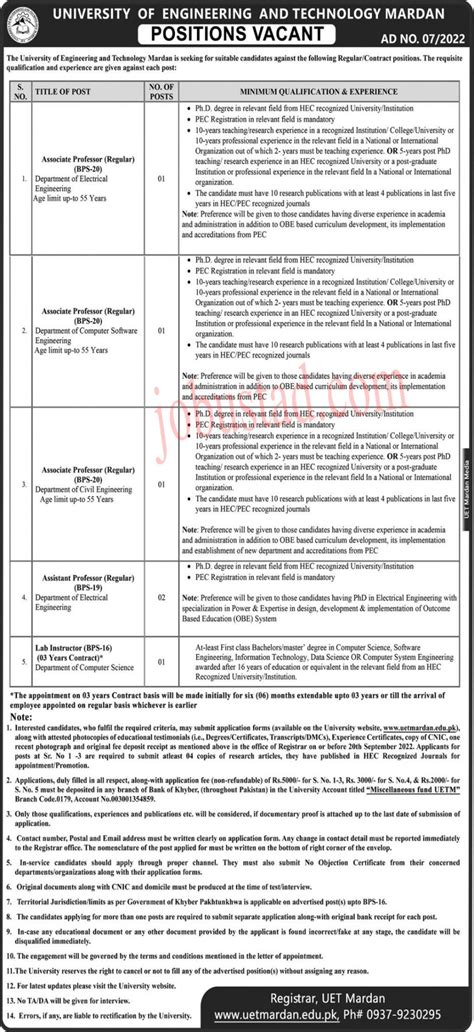 Latest UET Mardan Jobs September 2022 - University of Engineering ...