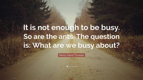 Henry David Thoreau Quote: “It is not enough to be busy. So are the ants. The question is: What ...