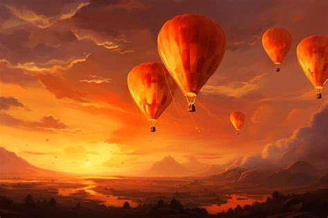 Premium AI Image | a sunset with hot air balloons in the sky