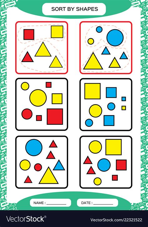 Sort by shapes sorting game group by shapes Vector Image