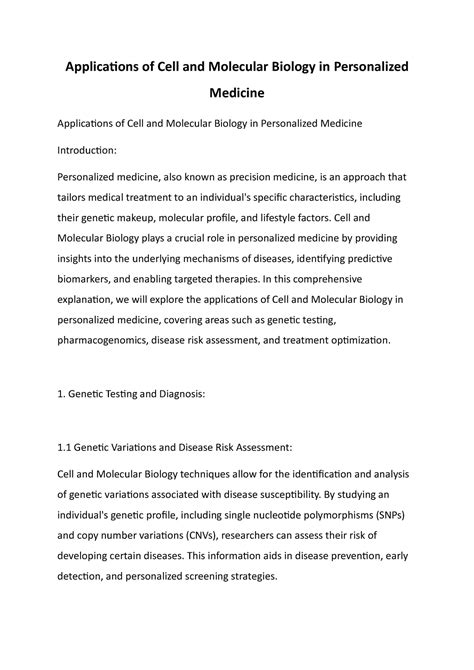 Applications of Cell and Molecular Biology in Personalized Medicine ...