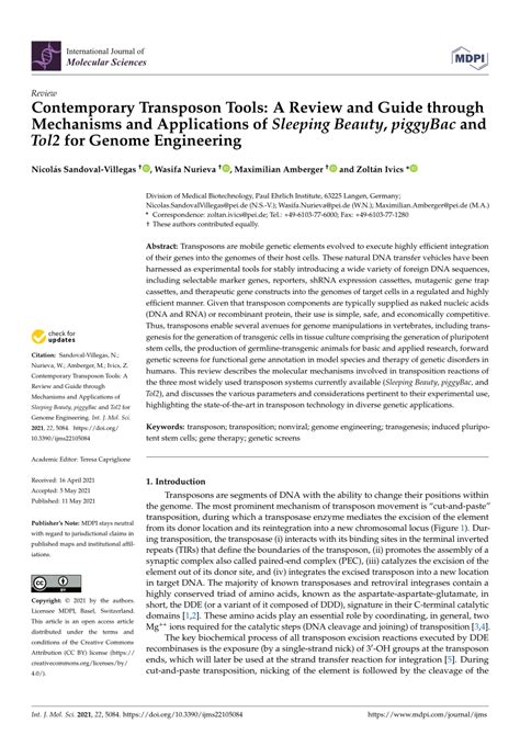 (PDF) Contemporary Transposon Tools: A Review and Guide through Mechanisms and Applications of ...