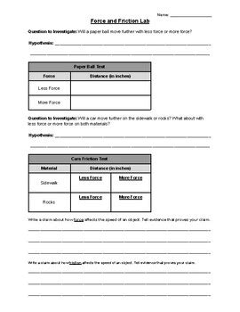 Force and Friction Lab Experiment by BrutmanTeaches | TPT